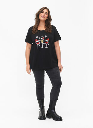 Weihnachts-T-Shirt mit Pailletten, Black w. Wine, Model image number 2