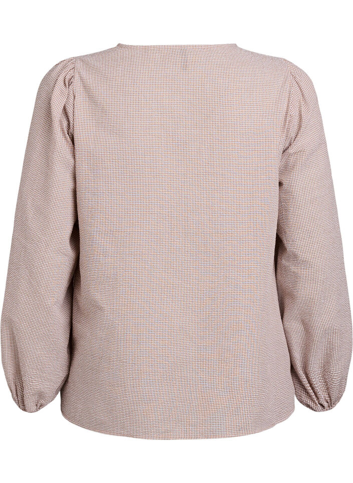 Bluse mit V-Ausschnitt und kleinen Karos, Beige, Packshot image number 1