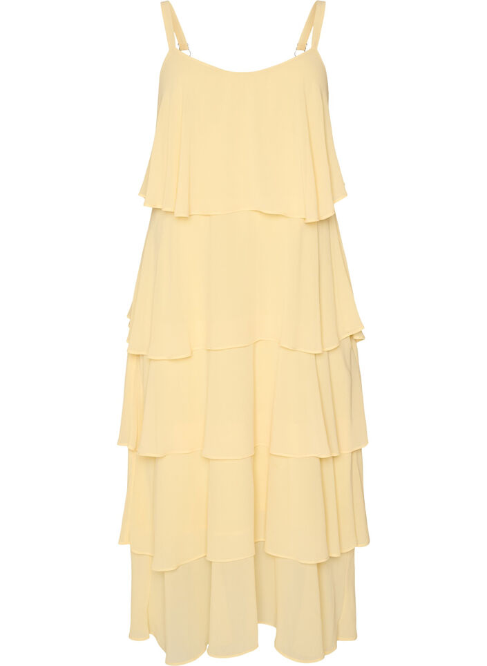 Maxikleid mit R&uuml;schen-Volants und abnehmbarem Cape, Gelb, Packshot image number 3