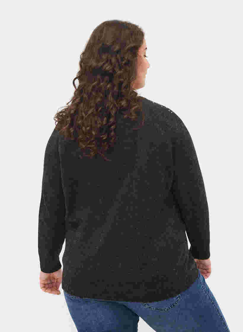Melange-Strickbluse mit Pailletten, Dark Grey Melange, Model image number 1
