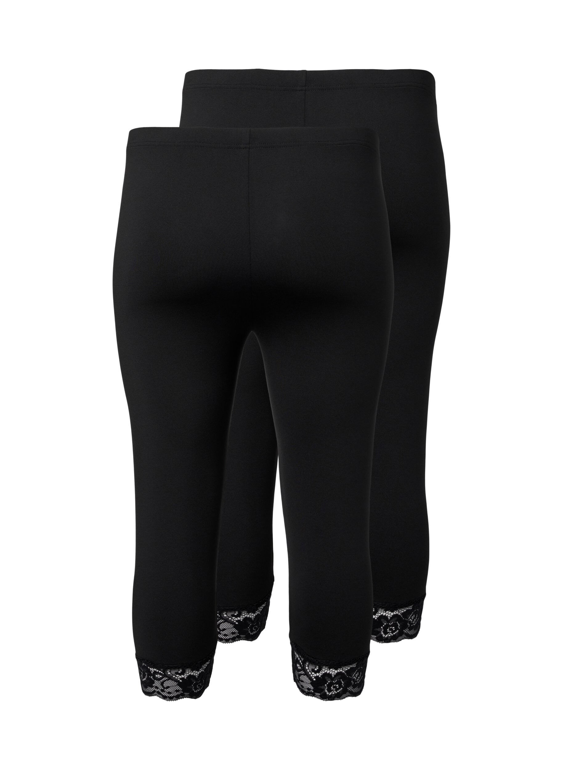 Zizzi2er-Pack 3/4 Leggings mit Spitze, Black / Black, Packshot image number 1