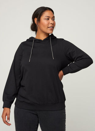 Baumwoll-Sweatshirt mit Kapuze, Black, Model image number 0