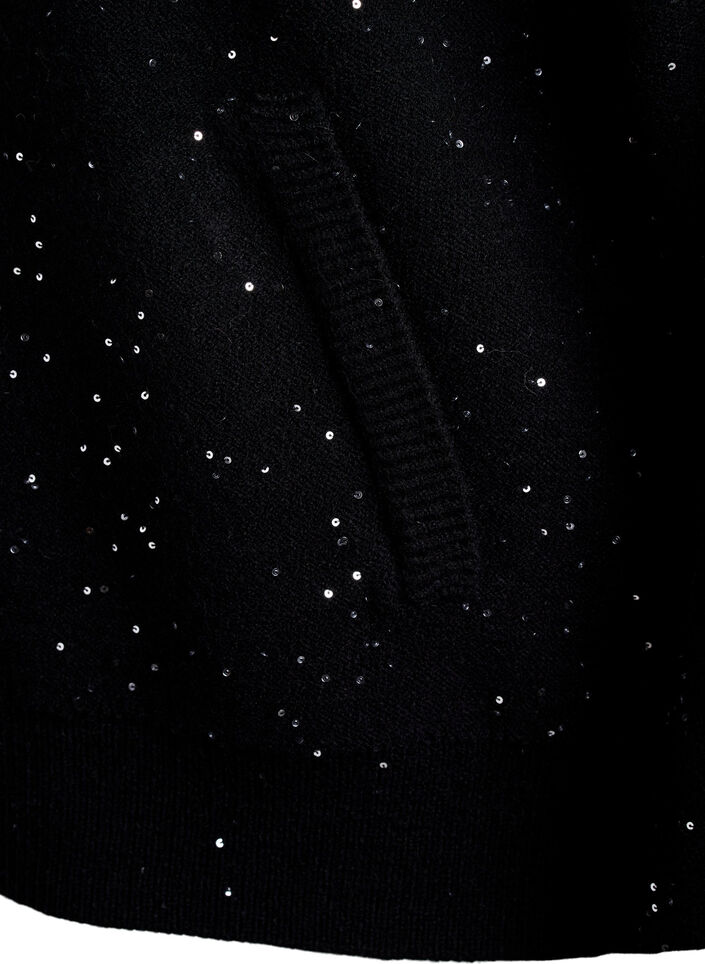 Strickjacke mit Reißverschluss und Pailletten, Schwarz, Packshot image number 3
