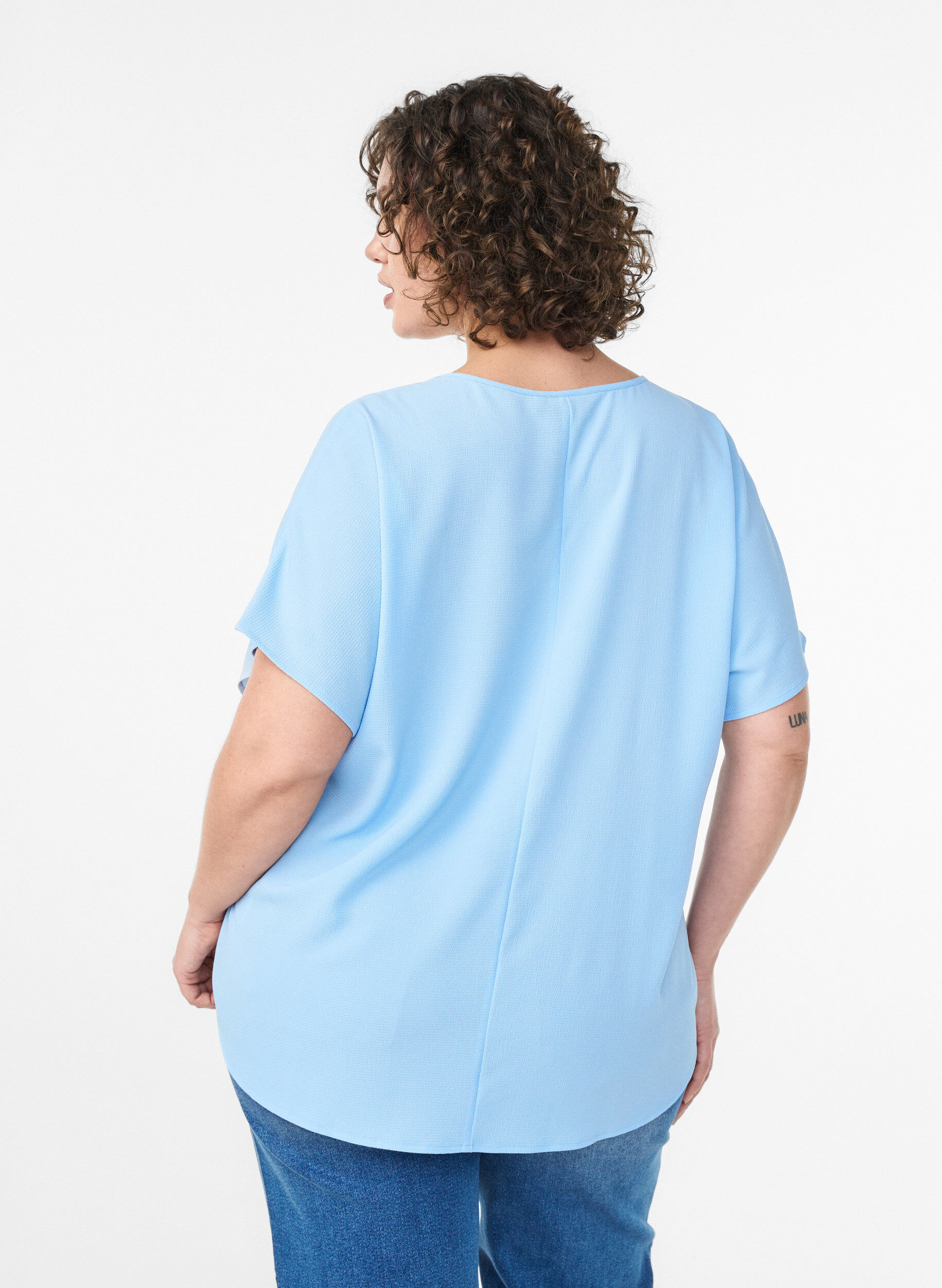 ZizziBluse mit kurzen &Auml;rmeln und Rundhalsausschnitt, Blau, Model image number 2