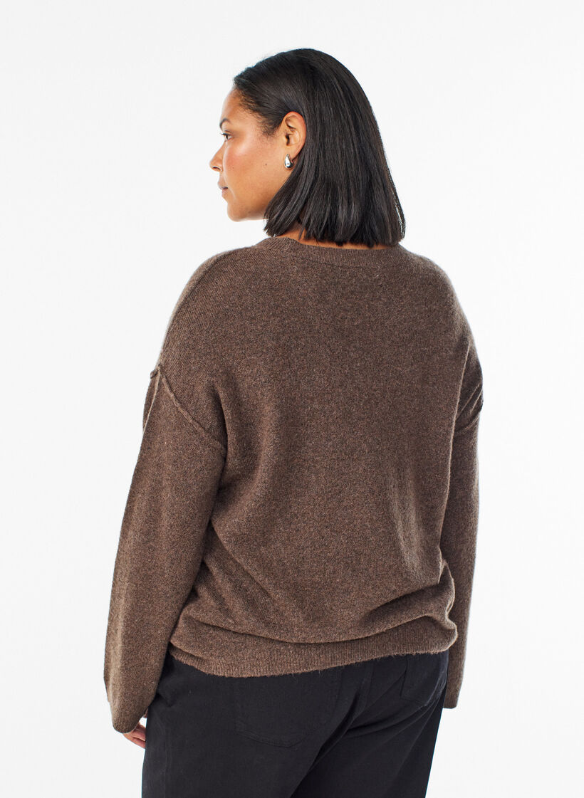 Lockerer Strickpullover mit markanten Nähten, Braun, Model image number 2