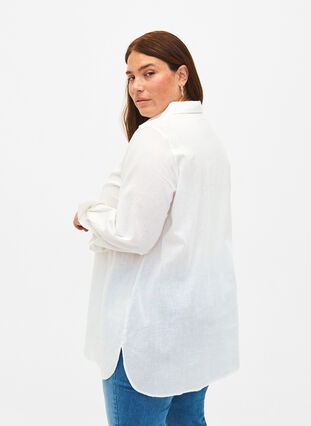 Langes Hemd aus Leinen und Baumwolle, Bright White, Model image number 1