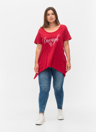Kurzarm T-Shirt aus Baumwolle mit A-Linie, Tango Red ENOUGH, Model image number 2
