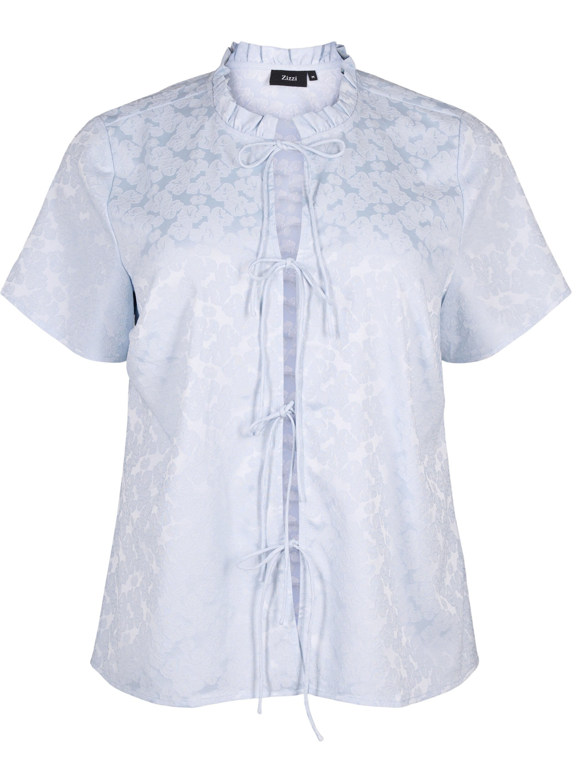 Kurz&auml;rmelige Jacquard-Bluse mit Schleifen