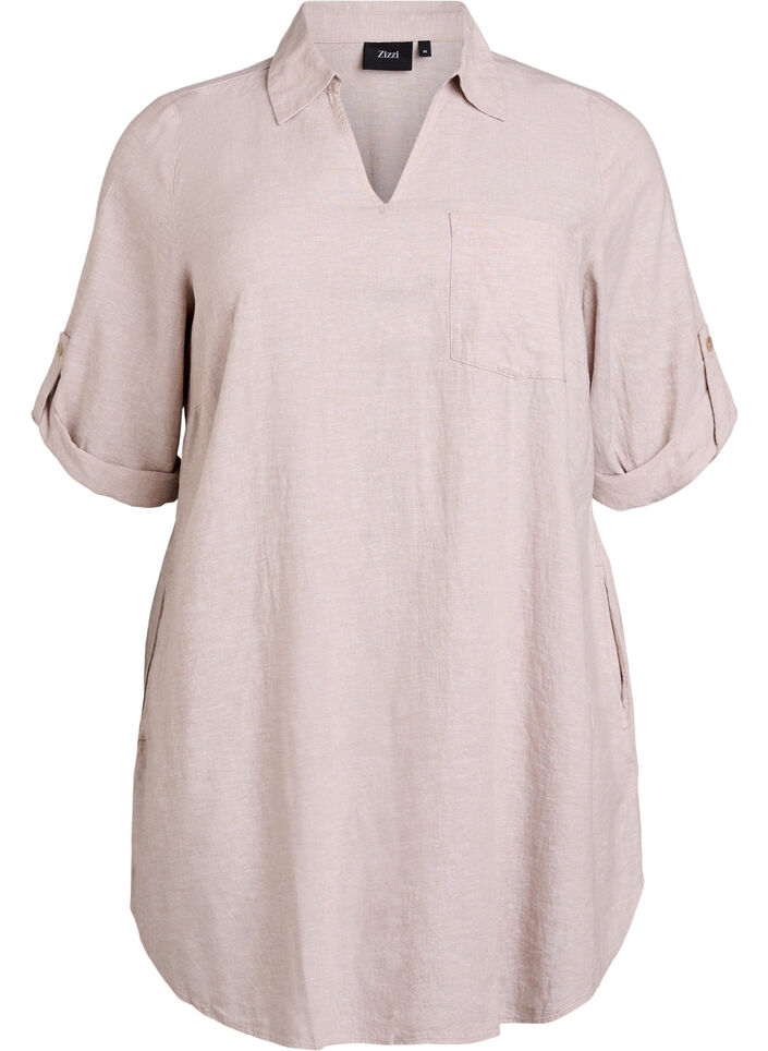 Tunika aus Leinen und Viskose mit A-Linie, Beige, Packshot image number 0