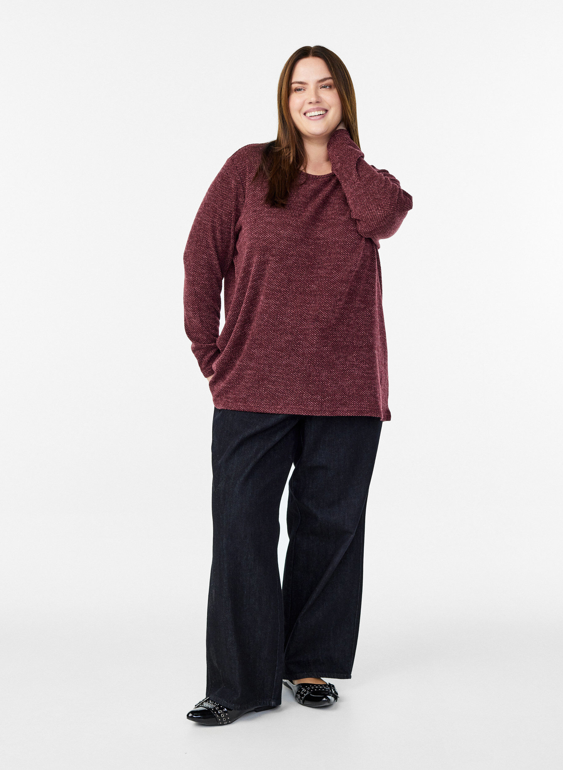 ZizziLang&auml;rmelige Bluse mit Struktur, Dunkles Bordeaux, Model image number 1