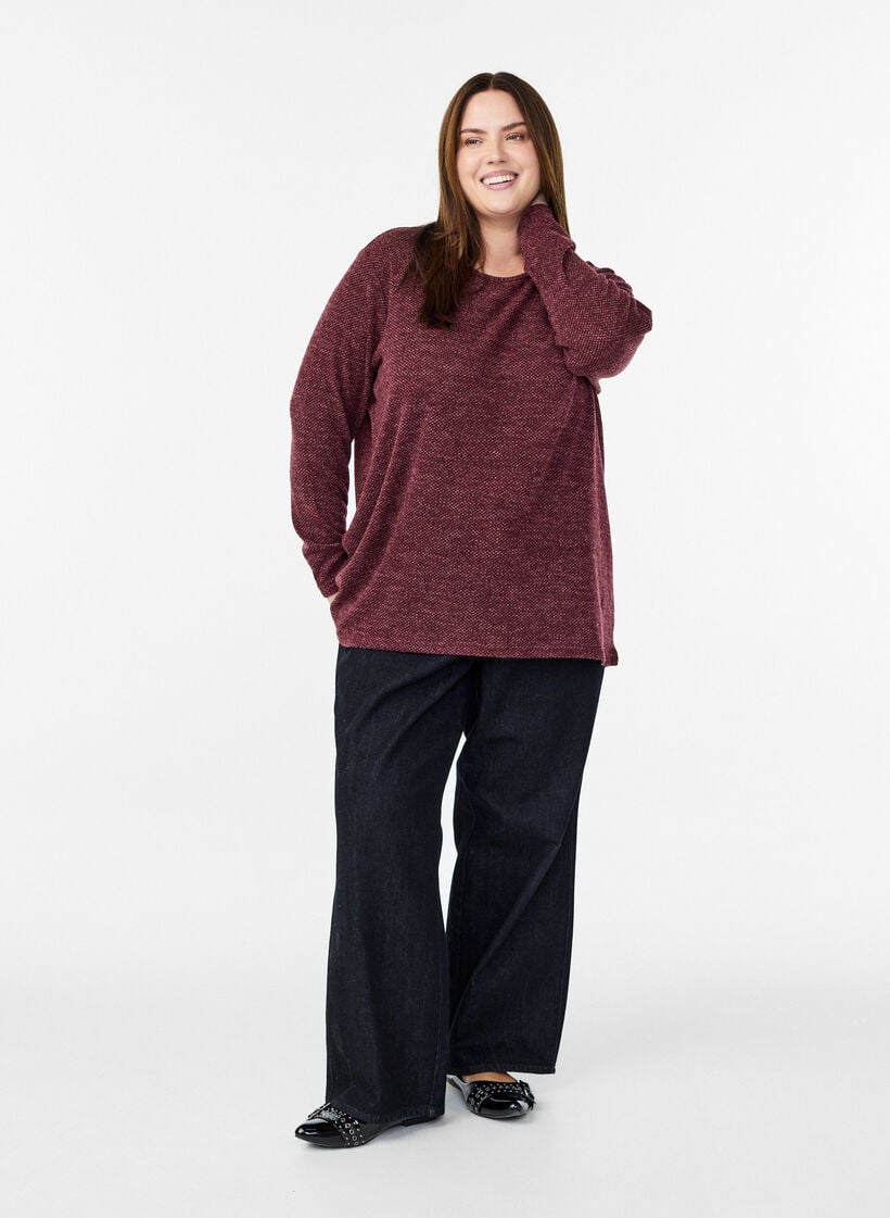 Lang&auml;rmelige Bluse mit Struktur, Dunkles Bordeaux, Model image number 1