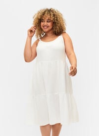 Einfarbiges Trägerkleid aus Baumwolle, Bright White, Model