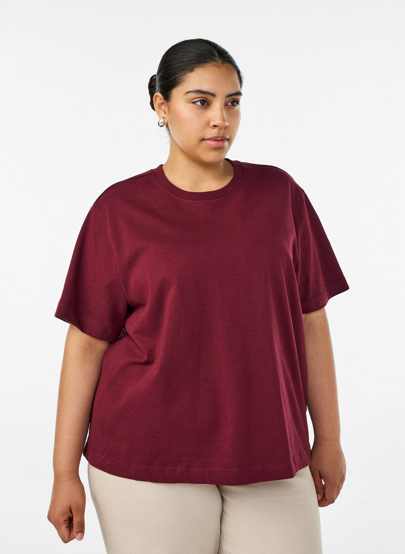 Kastiges T-Shirt aus Baumwolle, Rot, Model image number 0