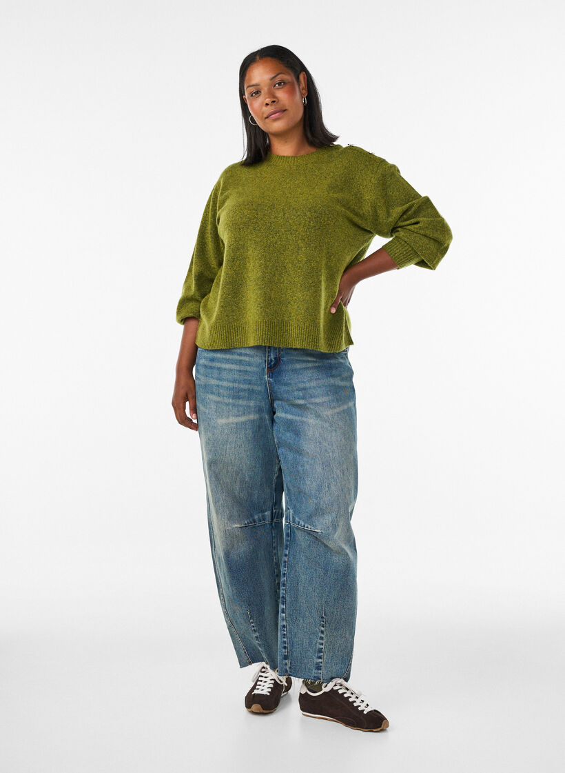 Strickbluse mit Knopfleiste, Gr&uuml;n, Model image number 1