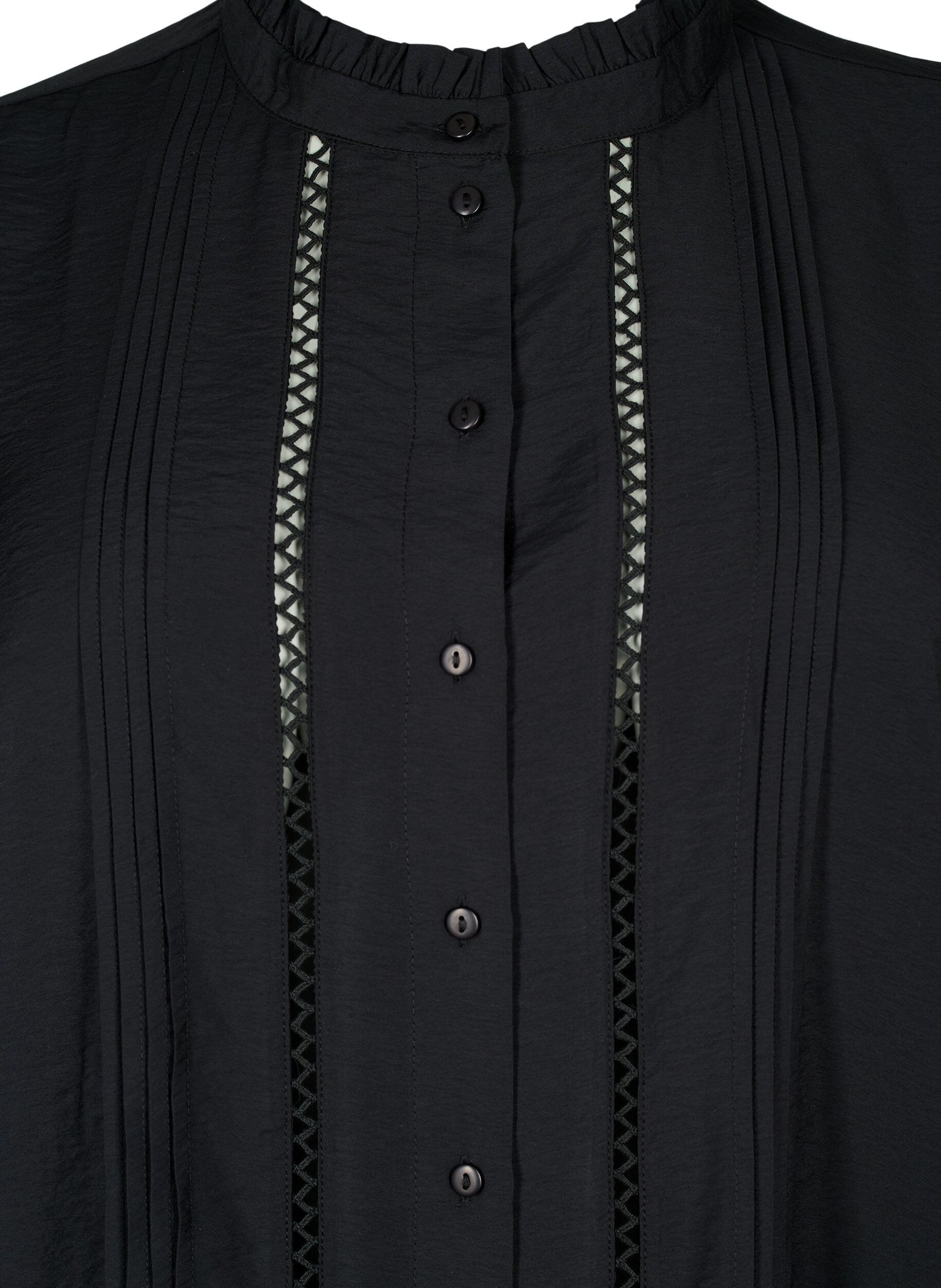 Zizzi Hemdbluse aus Viskose mit ger&uuml;schtem Kragen, Black, Packshot image number 2