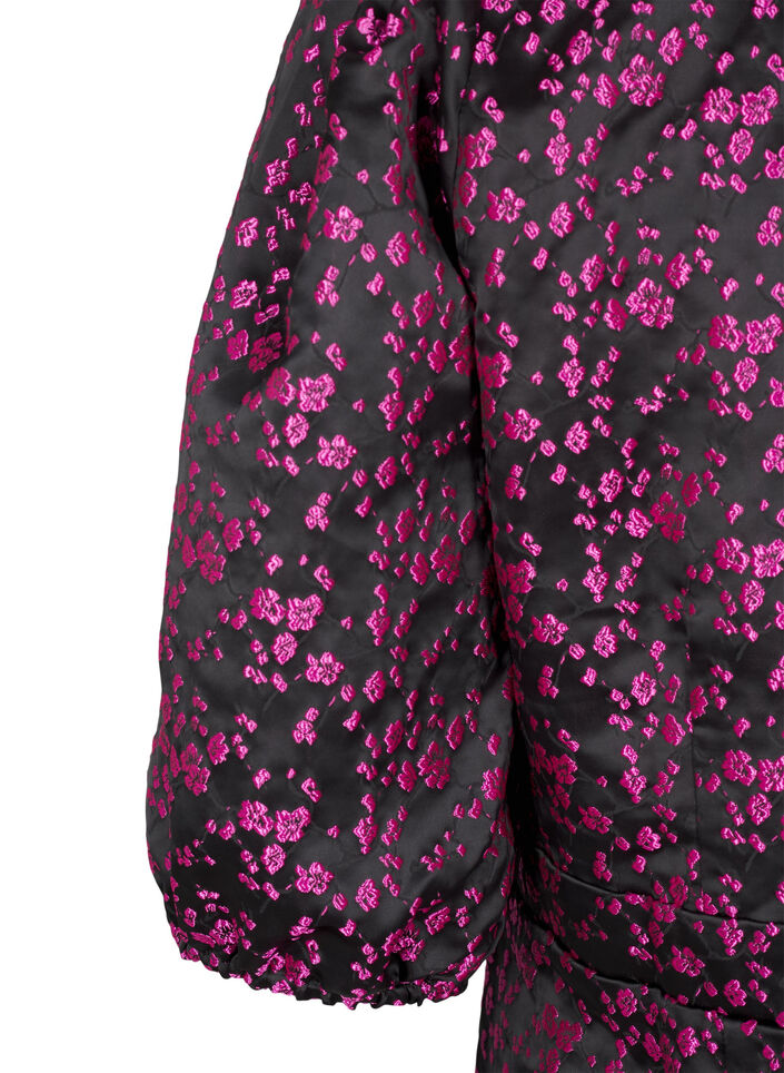 Knielanges Kleid mit aufgestickten Blumen, Black Pink Flower, Packshot image number 3