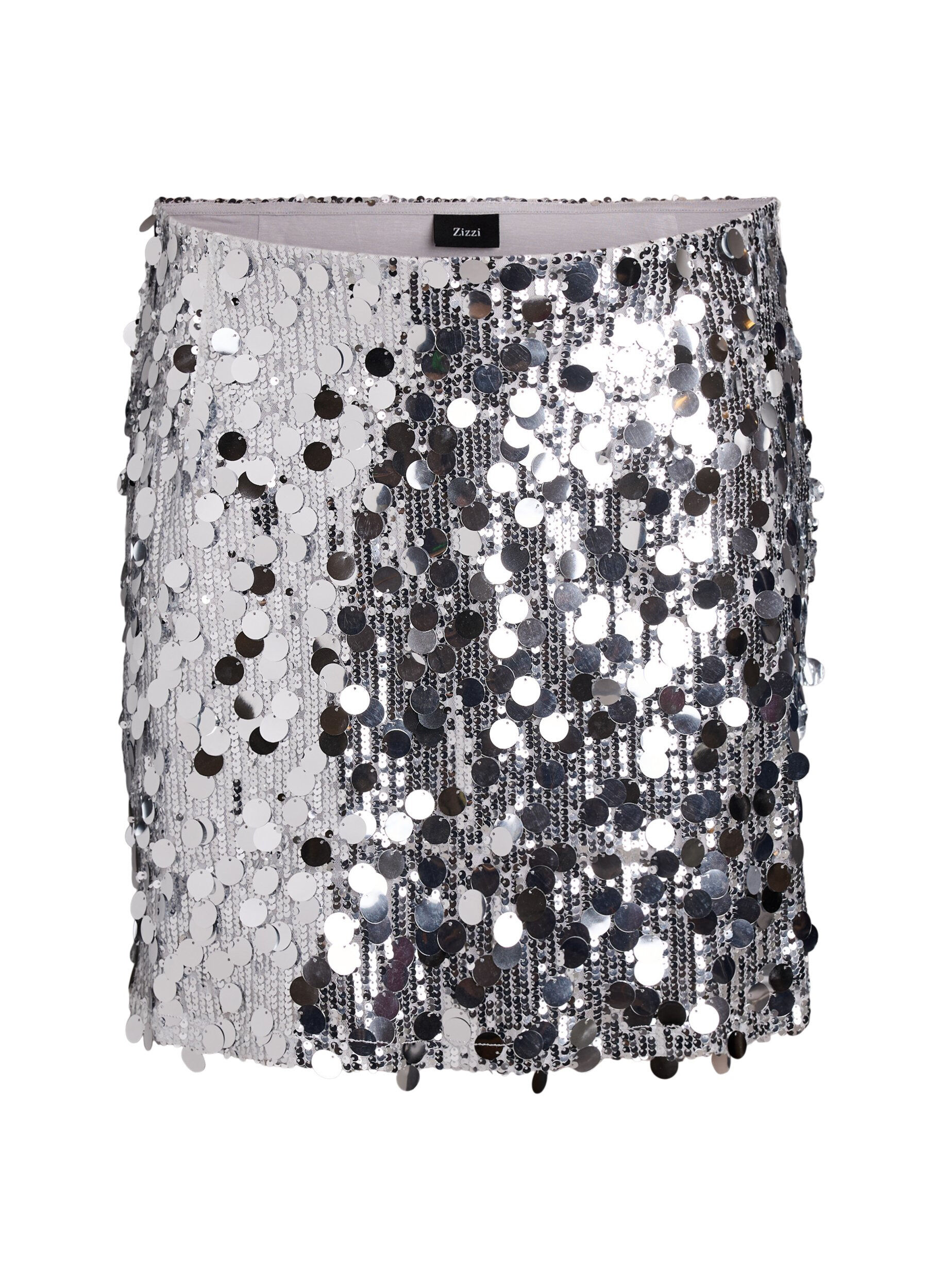 ZizziKurzer Paillettenrock mit Gummibund, Silber, Packshot image number 0