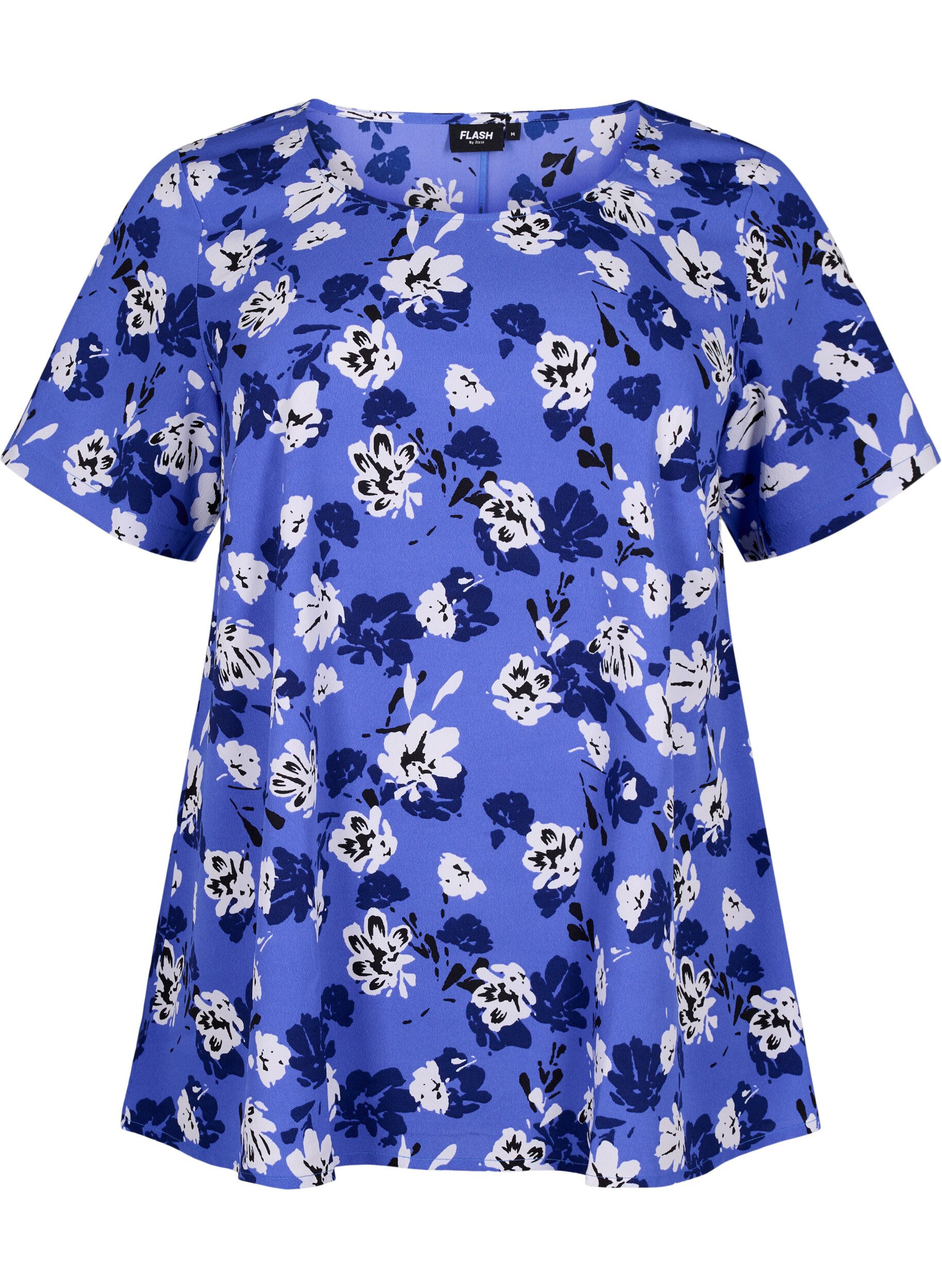 ZizziFLASH &ndash; Kurz&auml;rmelige Bluse mit Print, Amparo Blue Flower, Packshot image number 0