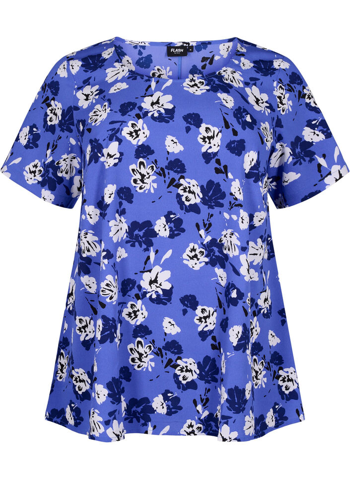 FLASH &ndash; Kurz&auml;rmelige Bluse mit Print, Amparo Blue Flower, Packshot image number 0