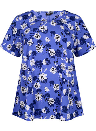 FLASH – Kurzärmelige Bluse mit Print, Amparo Blue Flower, Packshot image number 0