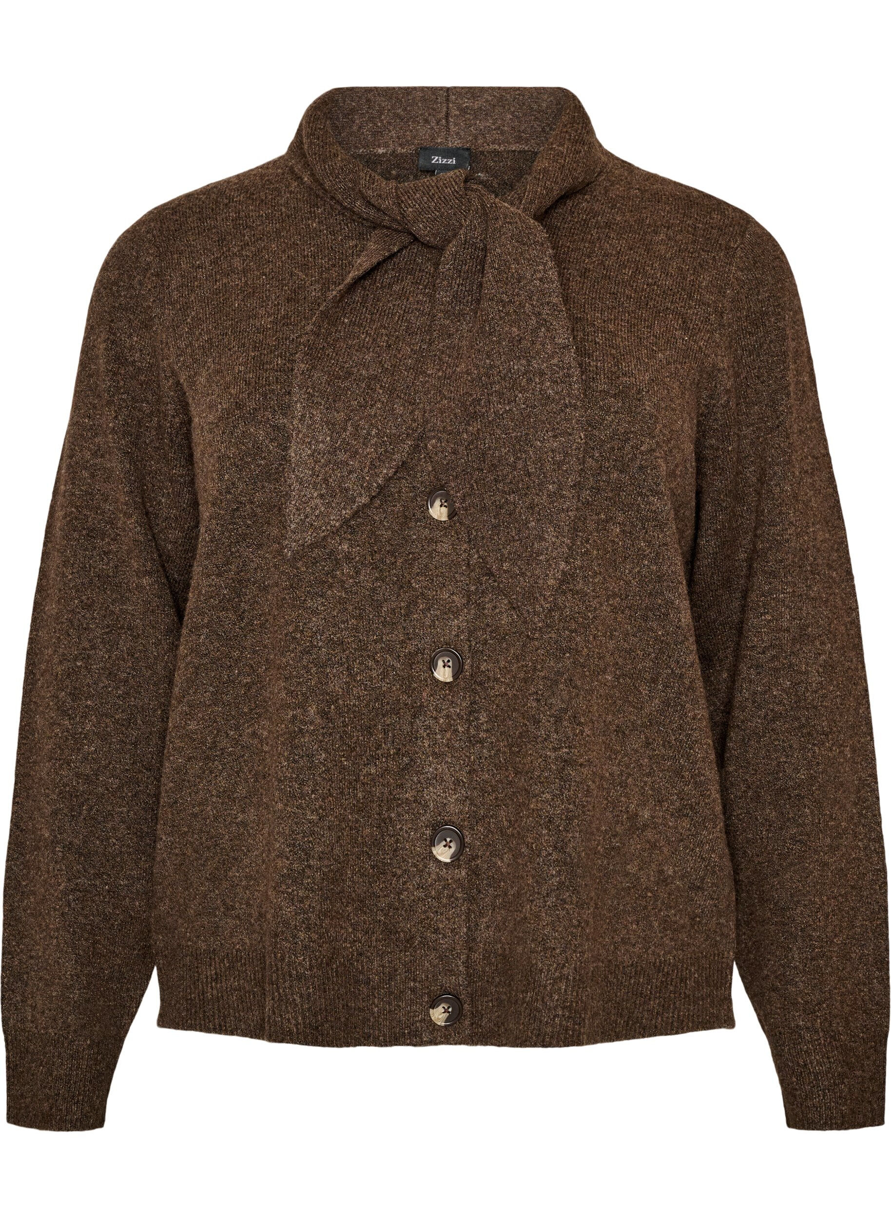 ZizziStrickjacke mit Schleifen und Kn&ouml;pfen, Braun, Packshot image number 0
