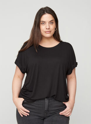 T-Shirt mit Rundhals, Black, Model image number 0