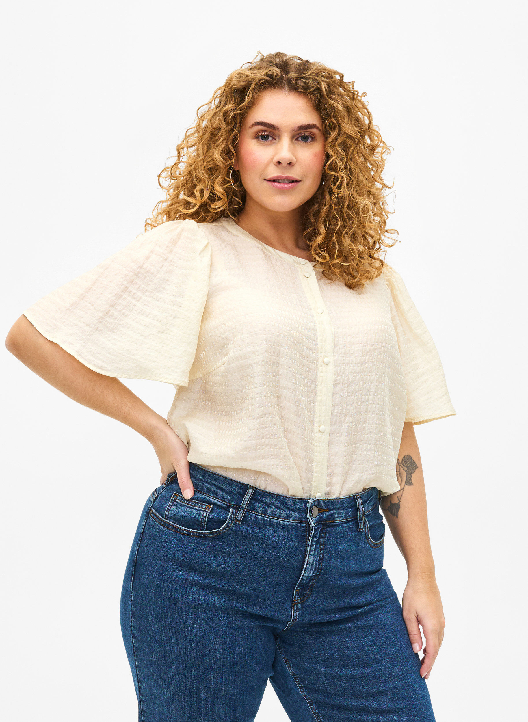 ZizziLyocell-Hemdbluse mit Textur, Antique White, Model image number 0