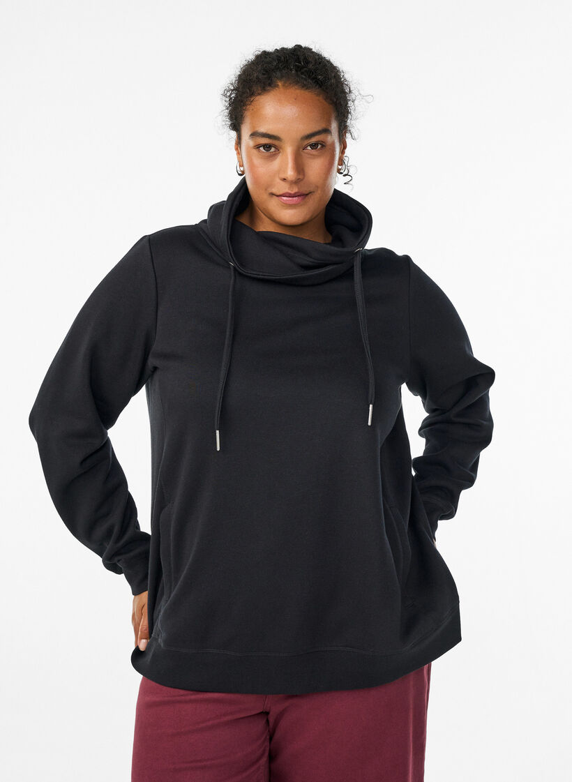 Sweatshirt mit Stehkragen und Taschen, Schwarz, Model image number 0