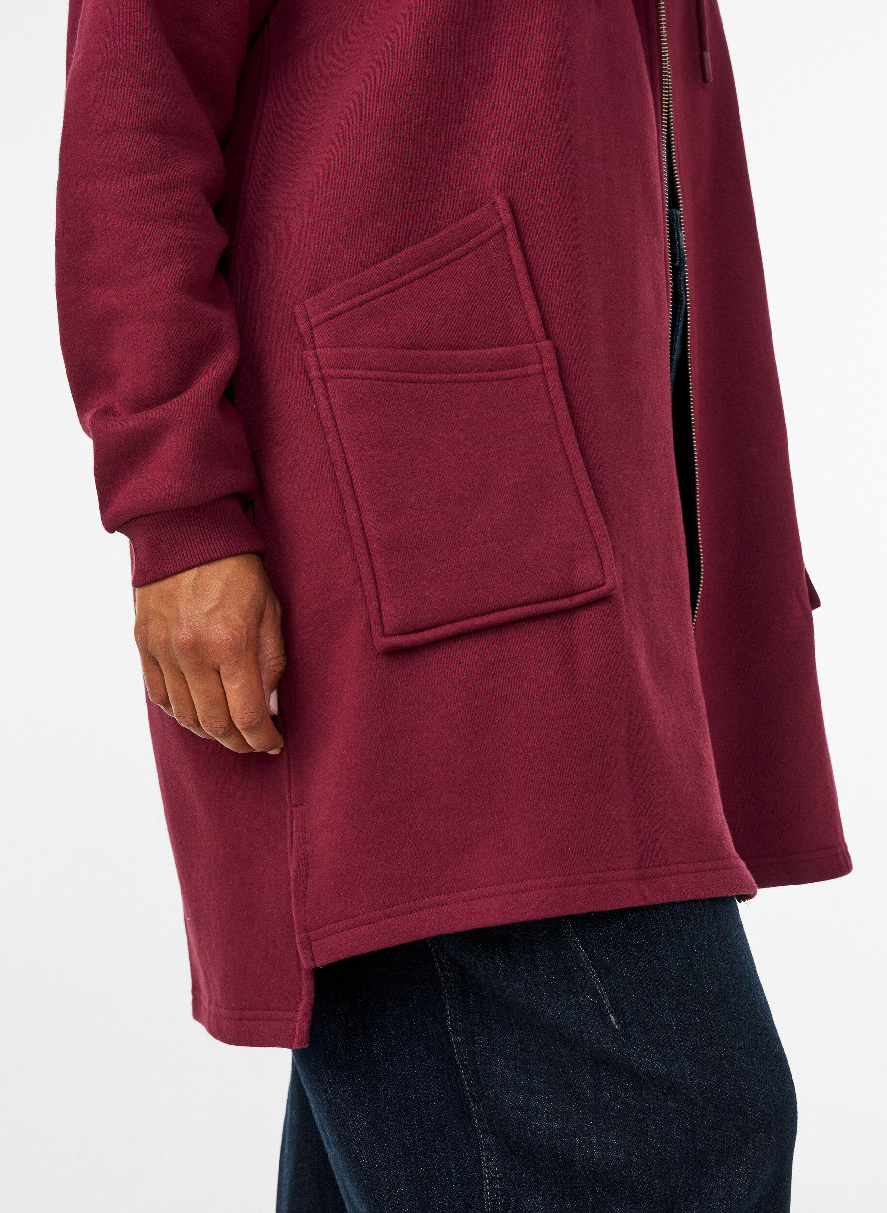 ZizziLanger Cardigan mit Kapuze und Rei&szlig;verschluss, Rot, Model image number 3