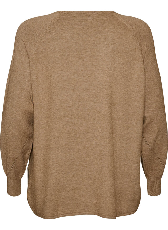 Strickbluse mit Rundhalsausschnitt und Strickmuster, Beige, Packshot image number 1
