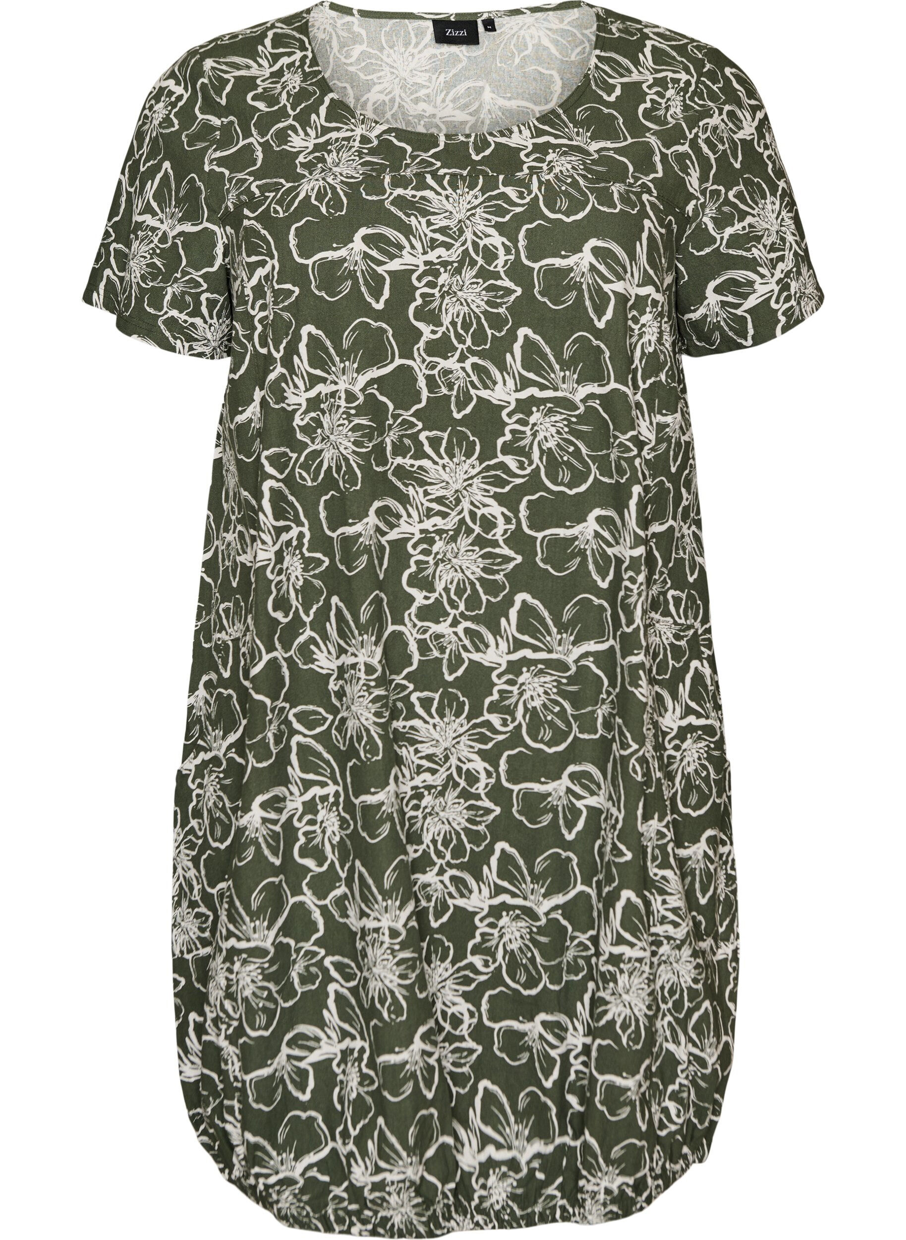 ZizziKurz&auml;rmliges Baumwollkleid mit Aufdruck, Gr&uuml;n, Packshot image number 0