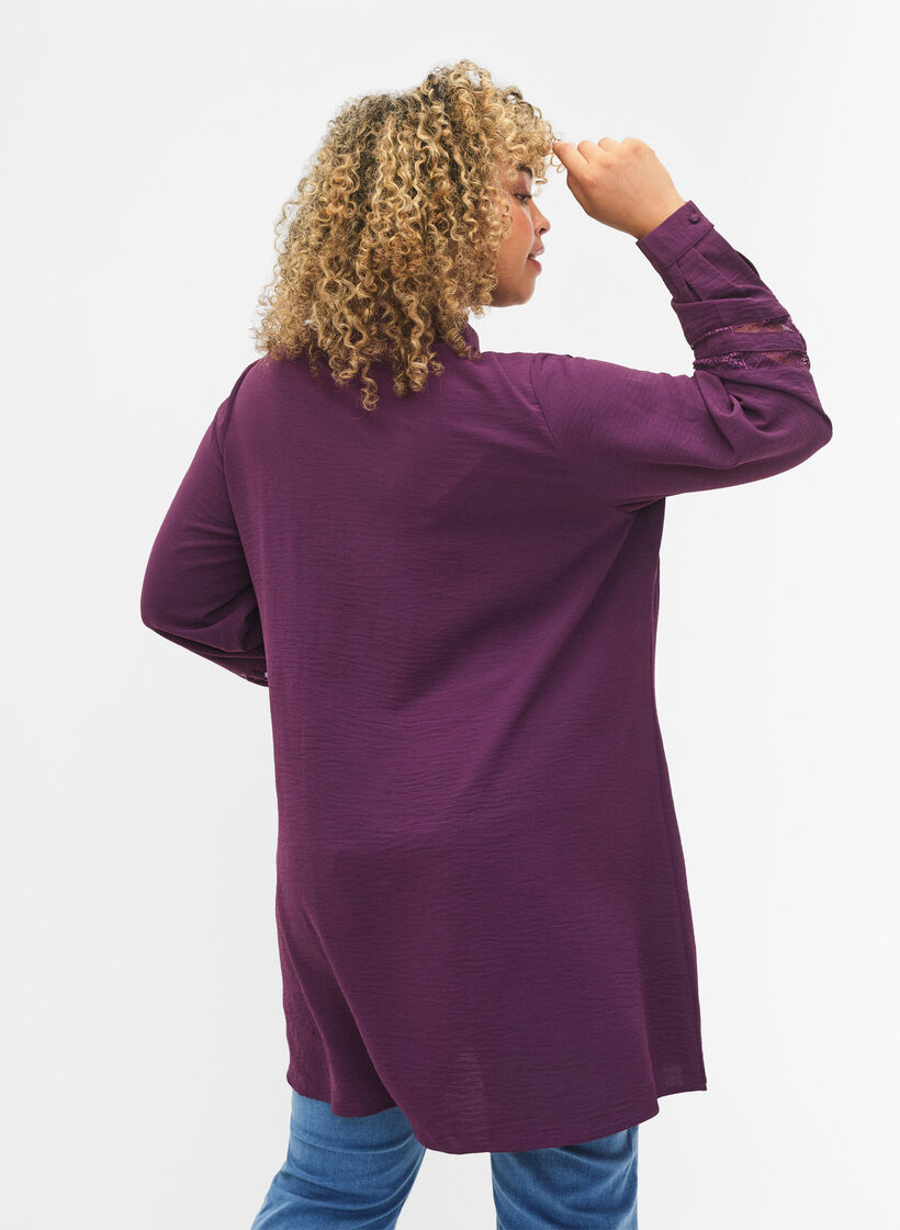 Langes Shirt mit Spitzendetails, Deep Purple, Model image number 1
