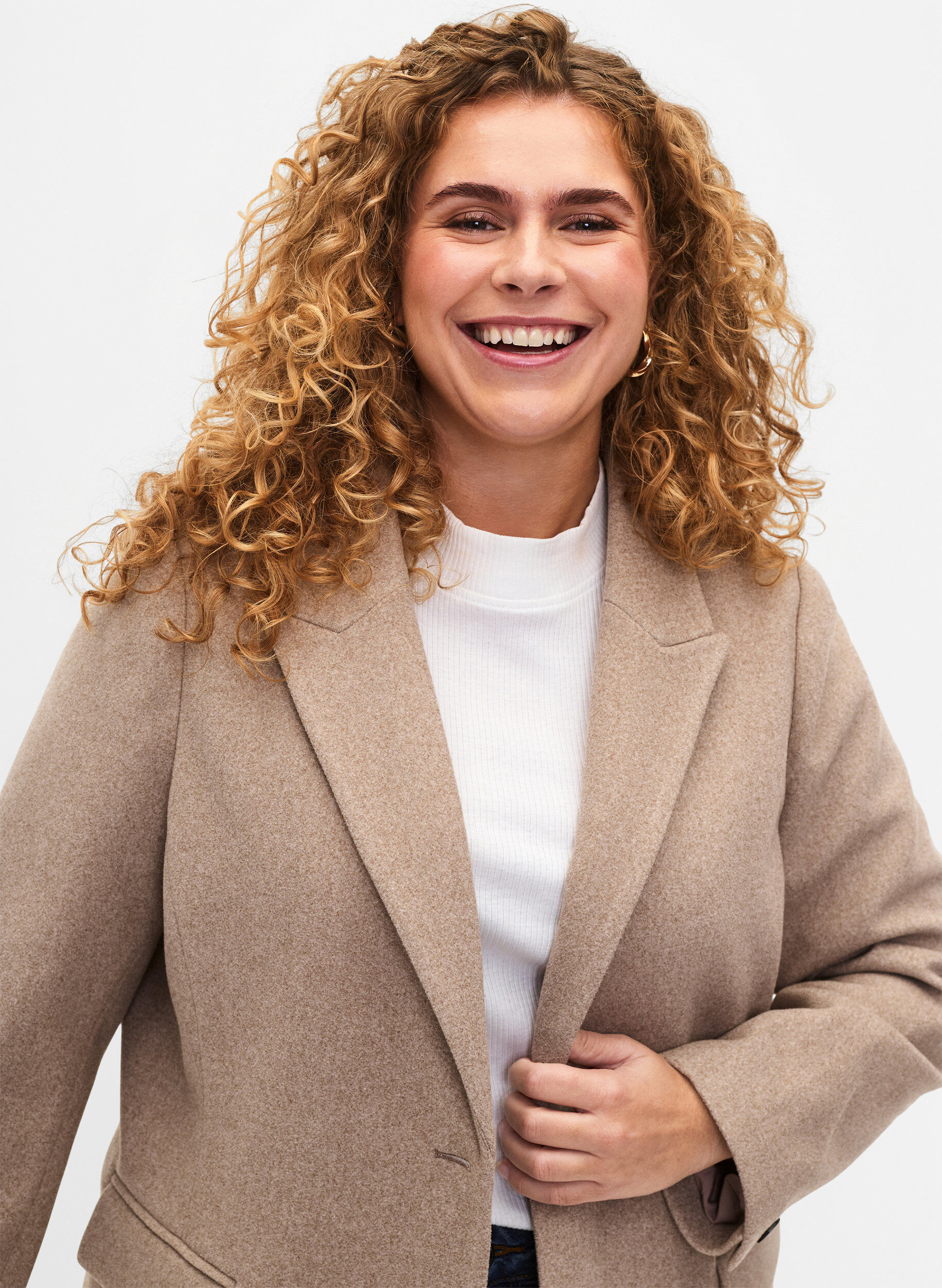 ZizziMelierter Blazer mit Schlitz, Pumice Stone Mel., Model image number 2