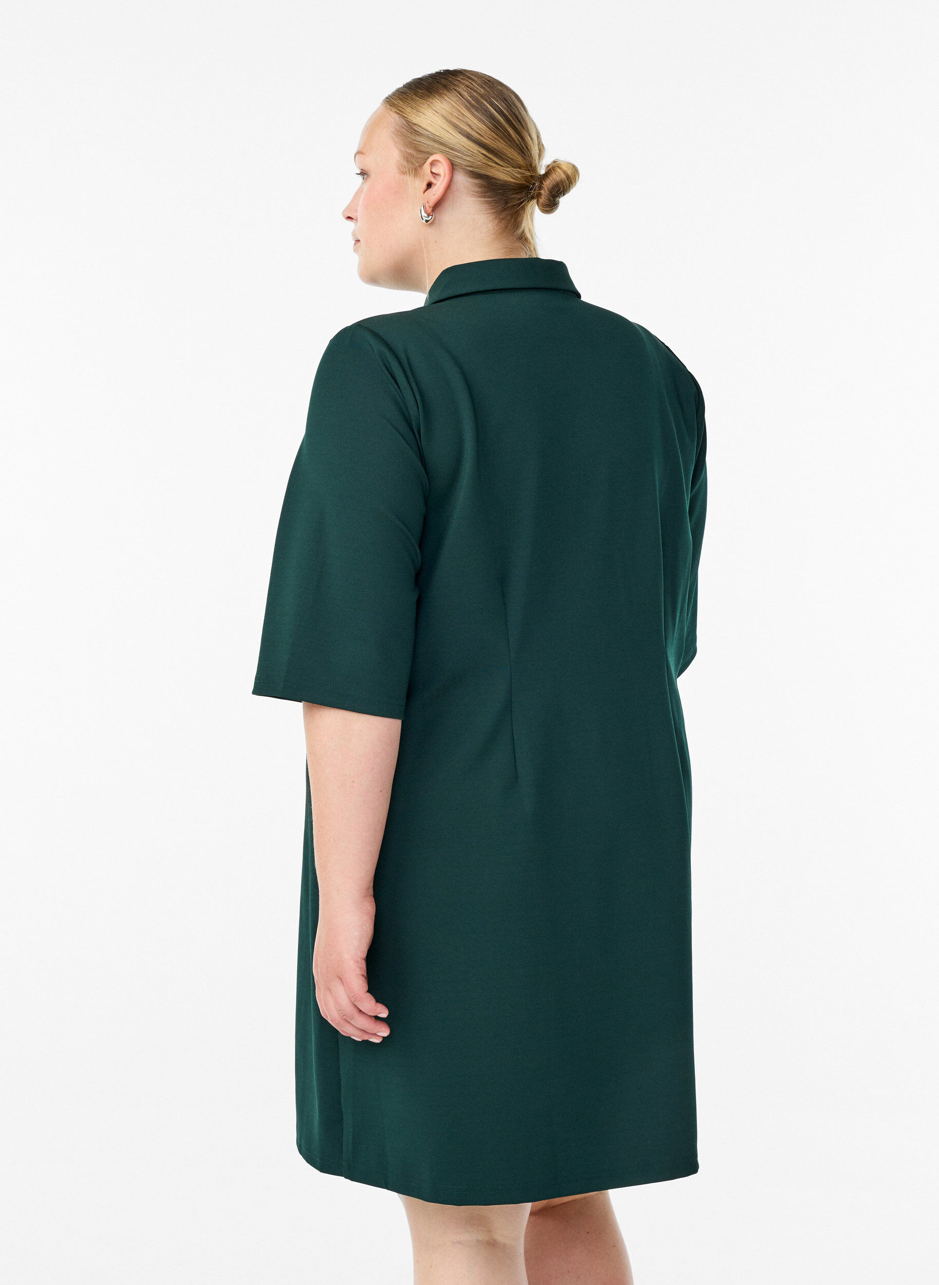 ZizziKurzes Hemdblusenkleid aus Baumwolle mit 3/4-&Auml;rmeln, Gr&uuml;n, Model image number 2