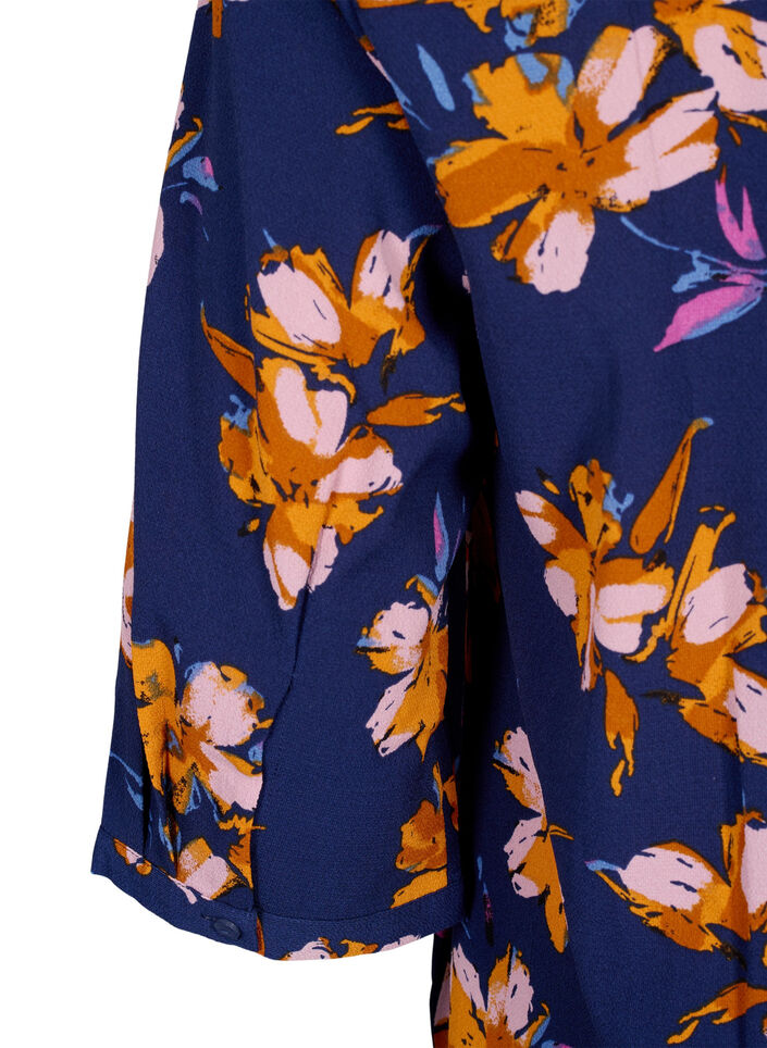 Florale Bluse mit 3/4-Ärmeln, Peacoat Flower AOP, Packshot image number 3