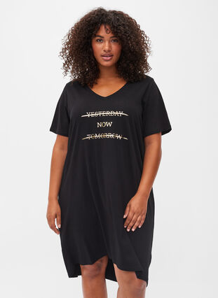 Nachthemd aus Baumwolle mit Print, Black w. Gold Foil, Model image number 0