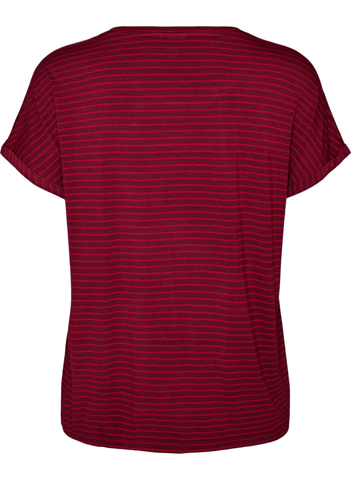 Gestreiftes T-Shirt aus Viskose mit Rundhalsausschnitt, Rot, Packshot image number 1