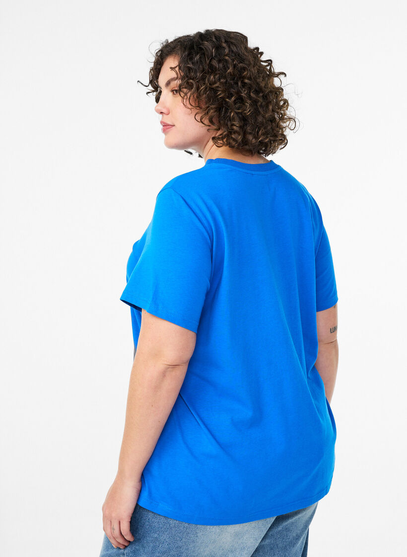 Basic-T-Shirt aus Baumwolle mit Rundhalsausschnitt, Blau, Model image number 2