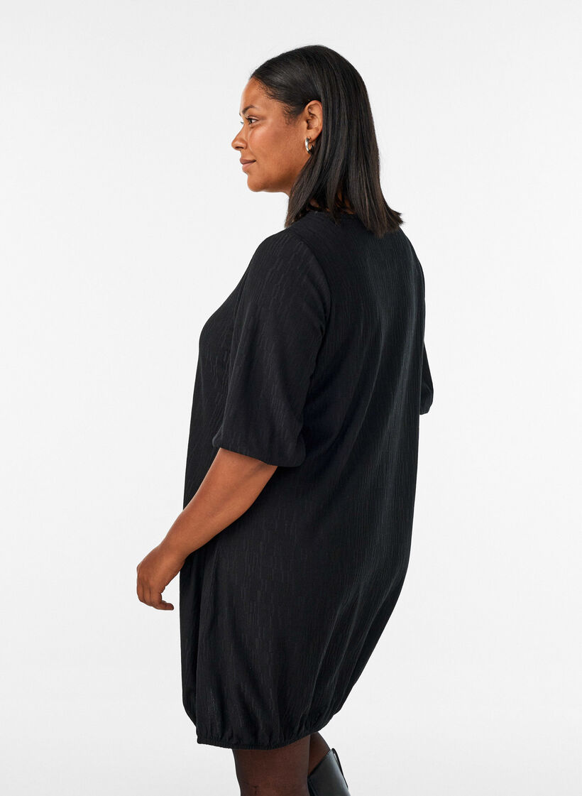 Kleid in Ballonform mit Struktur, Schwarz, Model image number 2