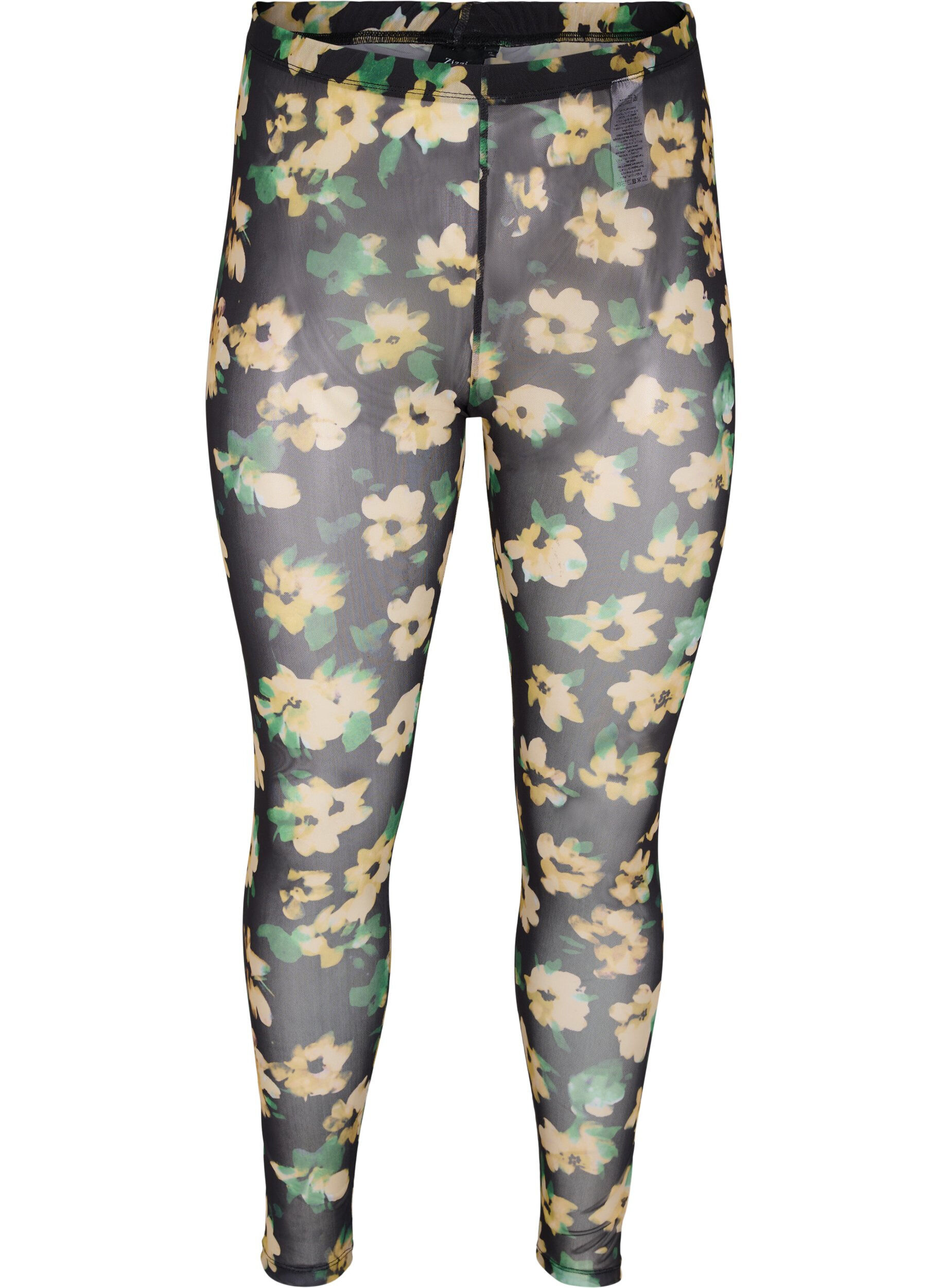 ZizziMesh-Leggings mit Blumenprint, Yellow Green AOP, Packshot image number 0