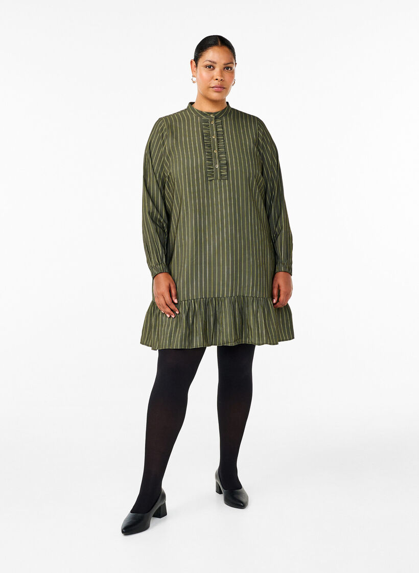 Kurzes gestreiftes Kleid mit Rüschen, Thyme Stripe AOP, Model image number 2