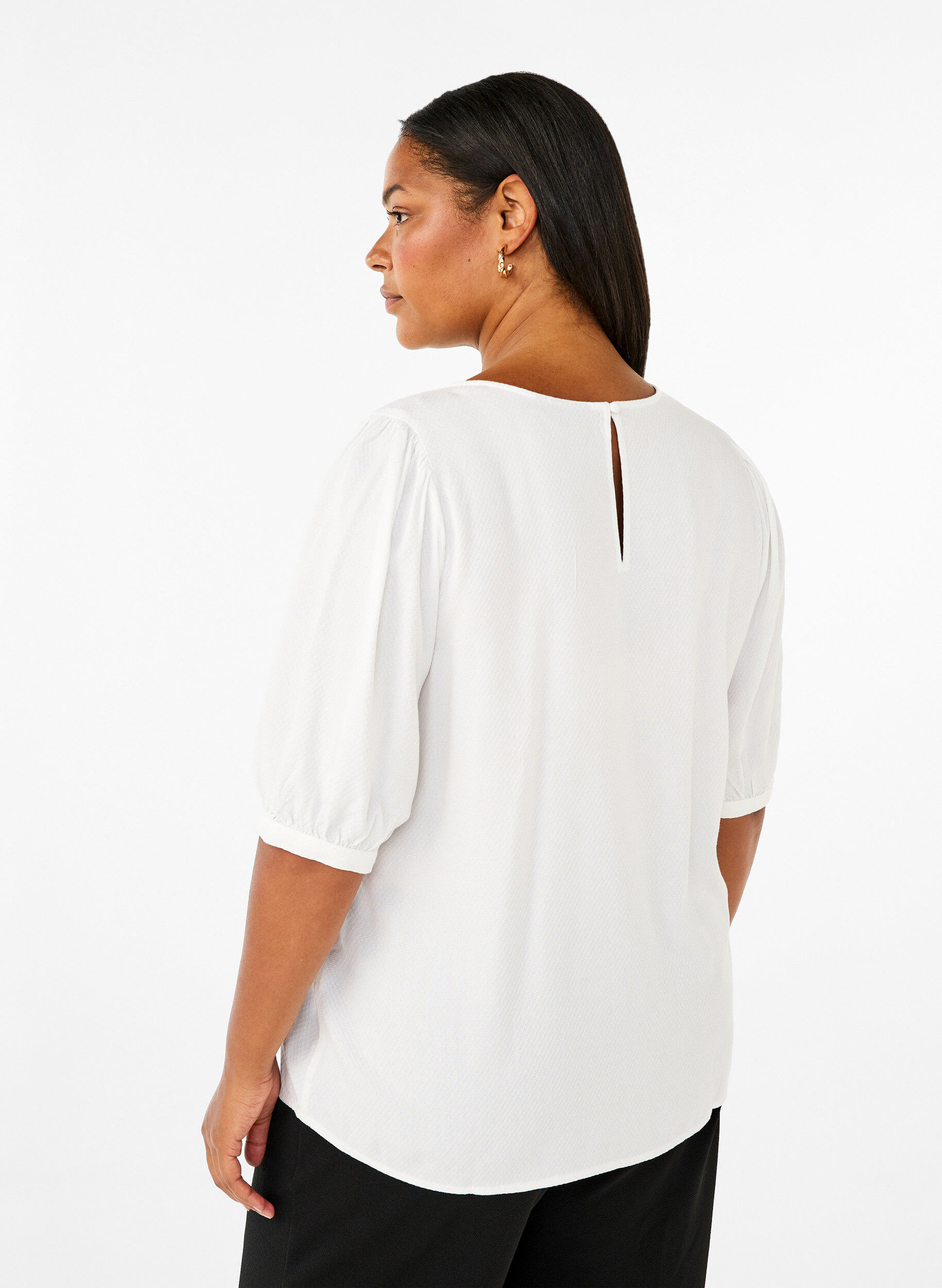 Zizzi Viskosebluse mit 1/2 &Auml;rmeln, Bright White, Model image number 1
