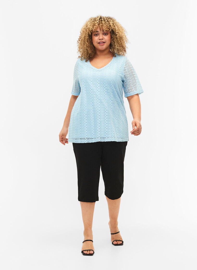 Kurz&auml;rmelige Bluse aus Spitze mit V-Ausschnitt, Angel Falls, Model image number 2