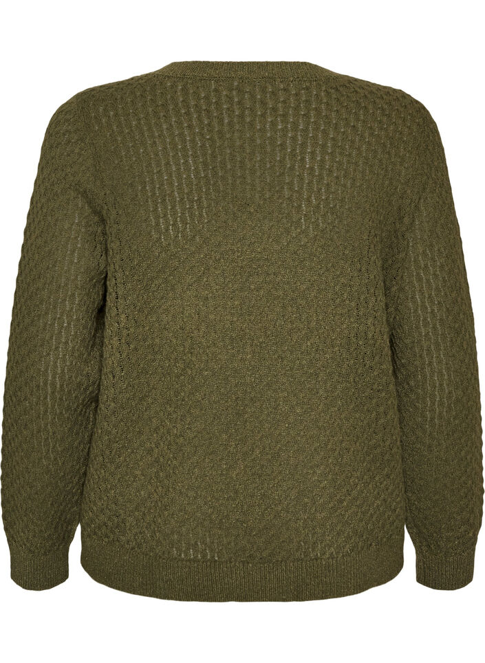 Strickbluse mit strukturiertem Lochmuster, Gr&uuml;n, Packshot image number 1