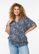 Bluse mit kurzen Ärmeln und einem gerüschten Saum, Blau, Model image number 0