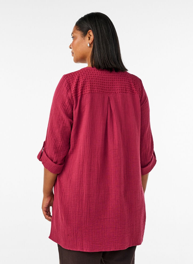Tunika aus Baumwollmusselin mit Broderie Anglaise, Rot, Model image number 2