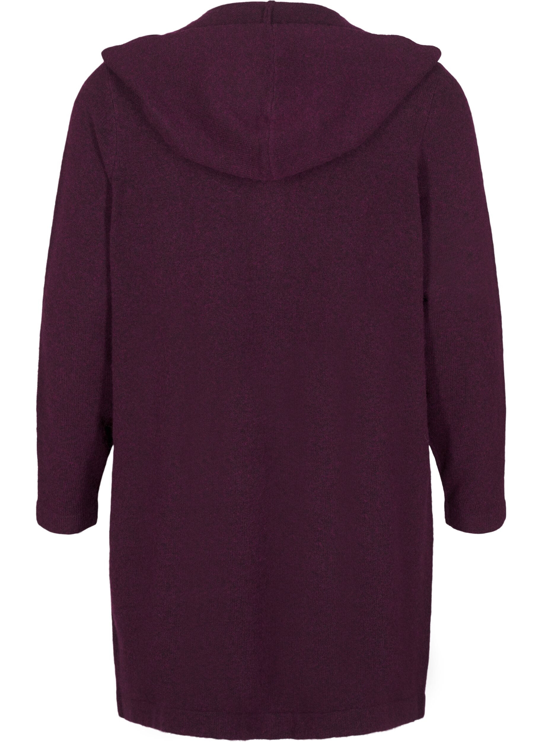 ZizziLanger Strickcardigan aus Wolle mit Kapuze, Potent Purple Mel., Packshot image number 1