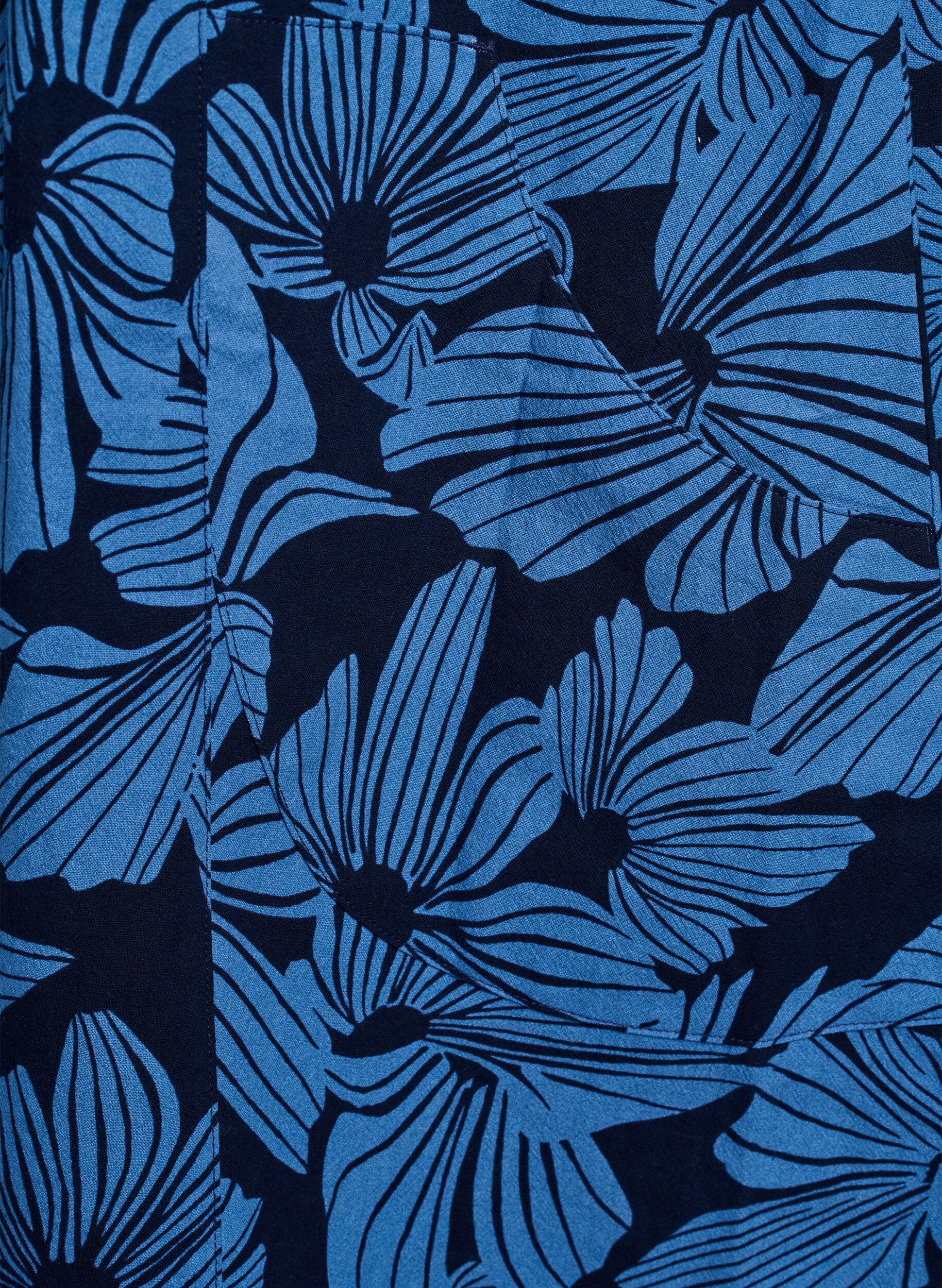 ZizziKurzes A-Linien-Kleid mit floralem Print, Blau, Packshot image number 3