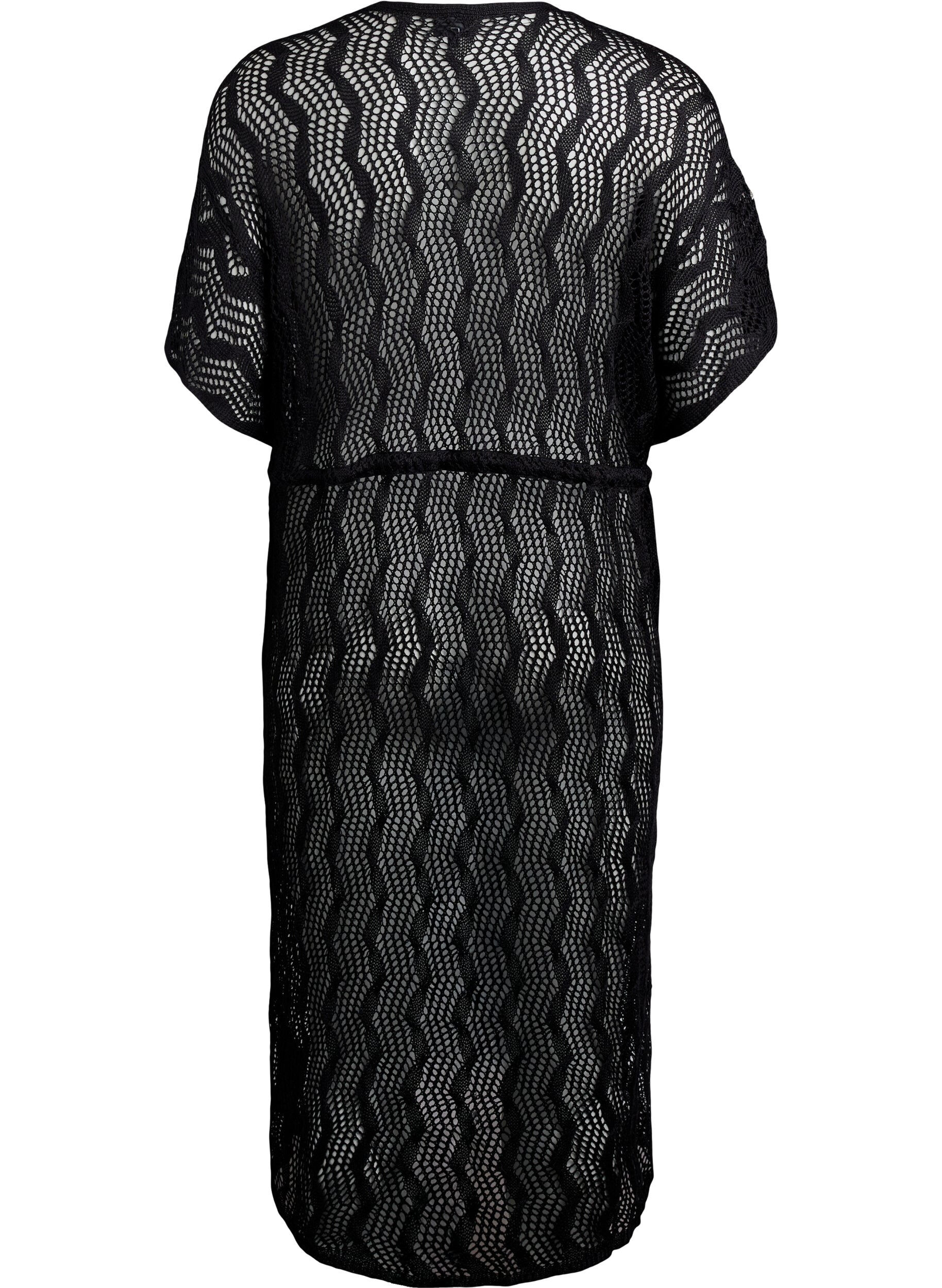 ZizziStrandkimono mit Bindeg&uuml;rtel, Schwarz, Packshot image number 1