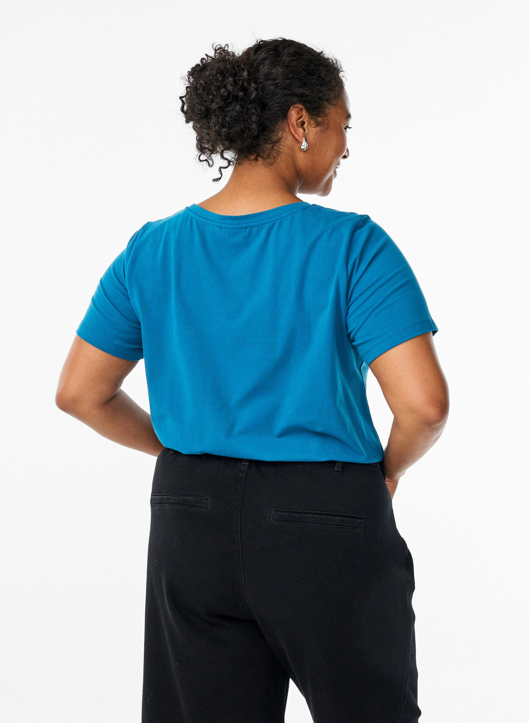 ZizziEinfarbiges Basic-T-Shirt aus Baumwolle, Petrol, Model image number 2